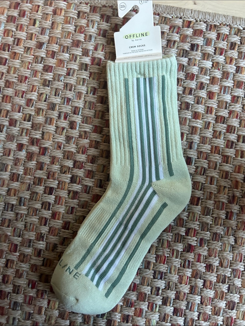 aerie mint and white striped crew socks